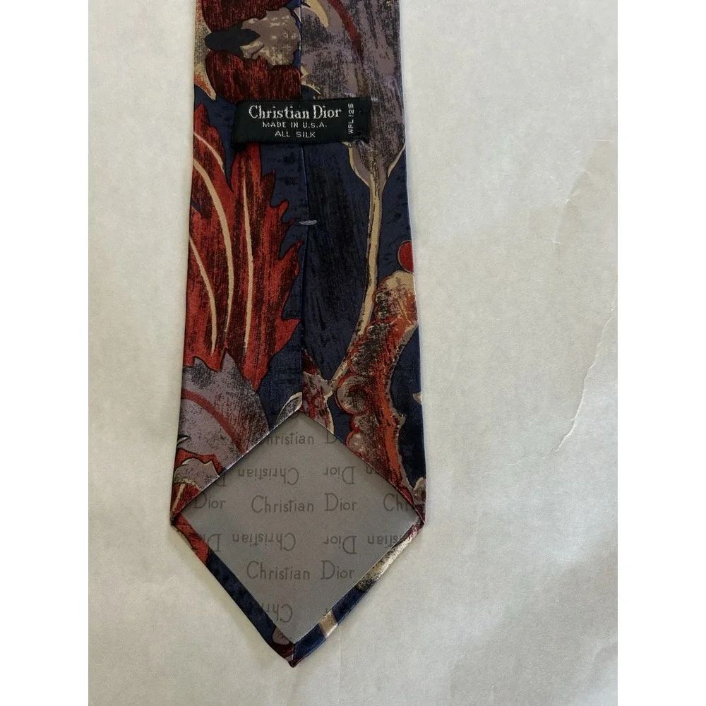 Christian Dior 100%‎ Silk Tie Made In USA Blue Multicolor Design Mens Necktie